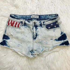 American flag JALATE jean shorts light worn wash